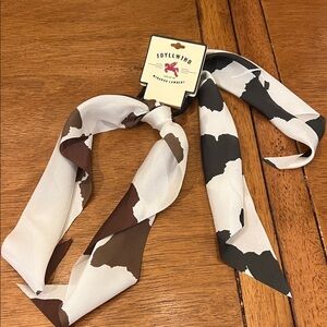 Idyllwind Cow Print Scarf Tie in Cream, Brown & Black